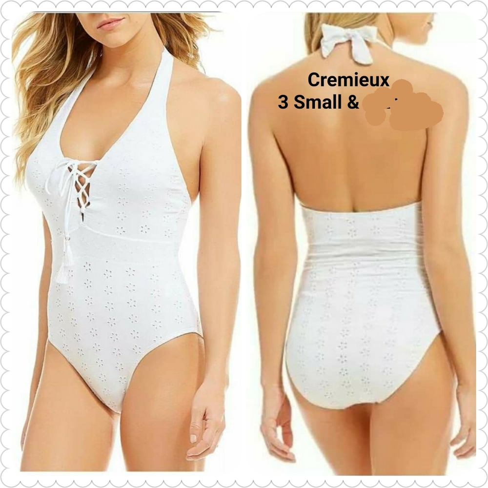 White Plunge Halter Cremieux One Piece Swimsuit
